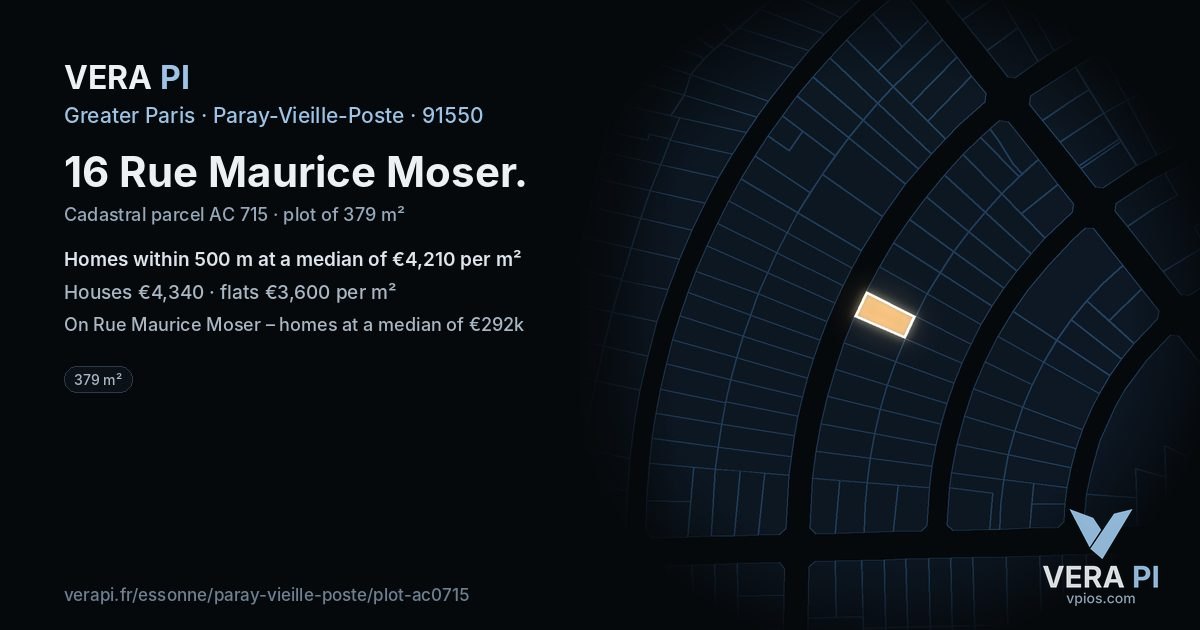 16 Rue Maurice Moser, Paray-Vieille-Poste at night – the plot lit, the parcels around coloured by the prices near them