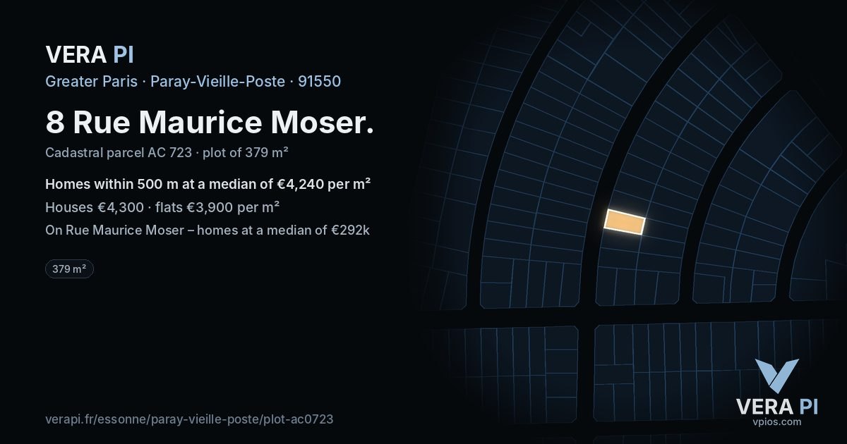 8 Rue Maurice Moser, Paray-Vieille-Poste at night – the plot lit, the parcels around coloured by the prices near them