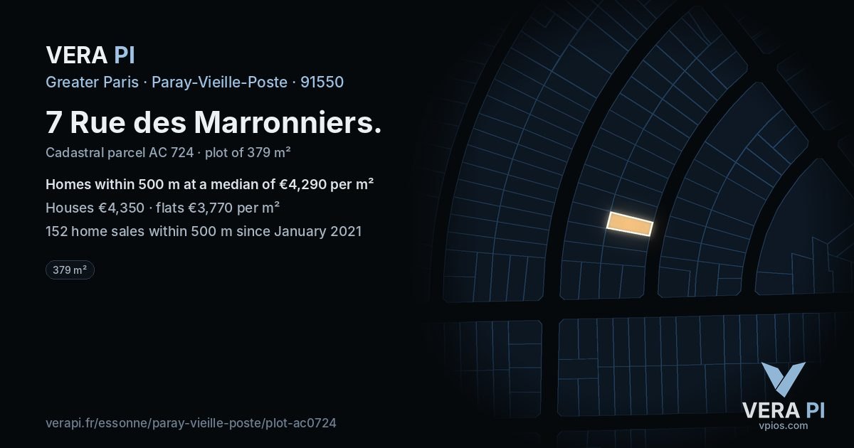 7 Rue des Marronniers, Paray-Vieille-Poste at night – the plot lit, the parcels around coloured by the prices near them