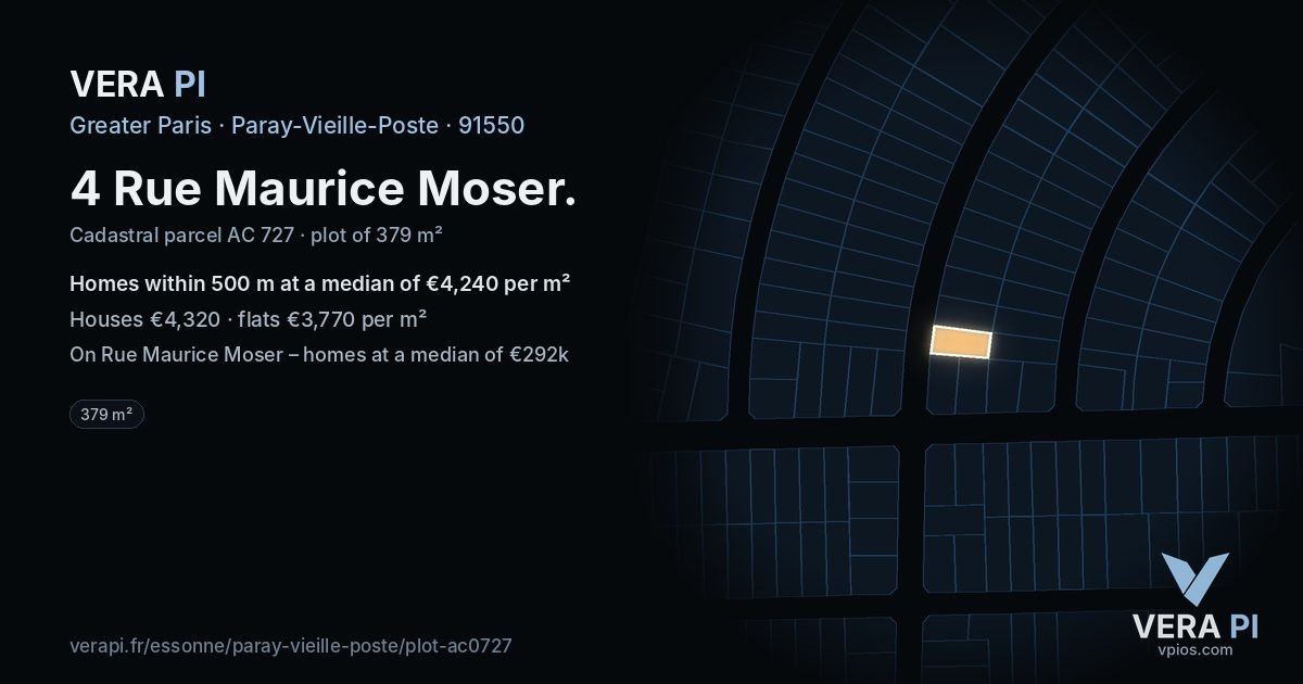 4 Rue Maurice Moser, Paray-Vieille-Poste at night – the plot lit, the parcels around coloured by the prices near them