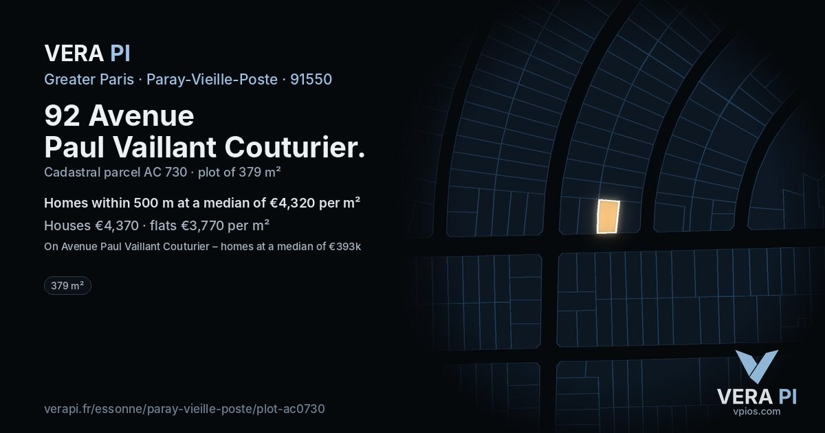 92 Avenue Paul Vaillant Couturier, Paray-Vieille-Poste at night – the plot lit, the parcels around coloured by the prices near them