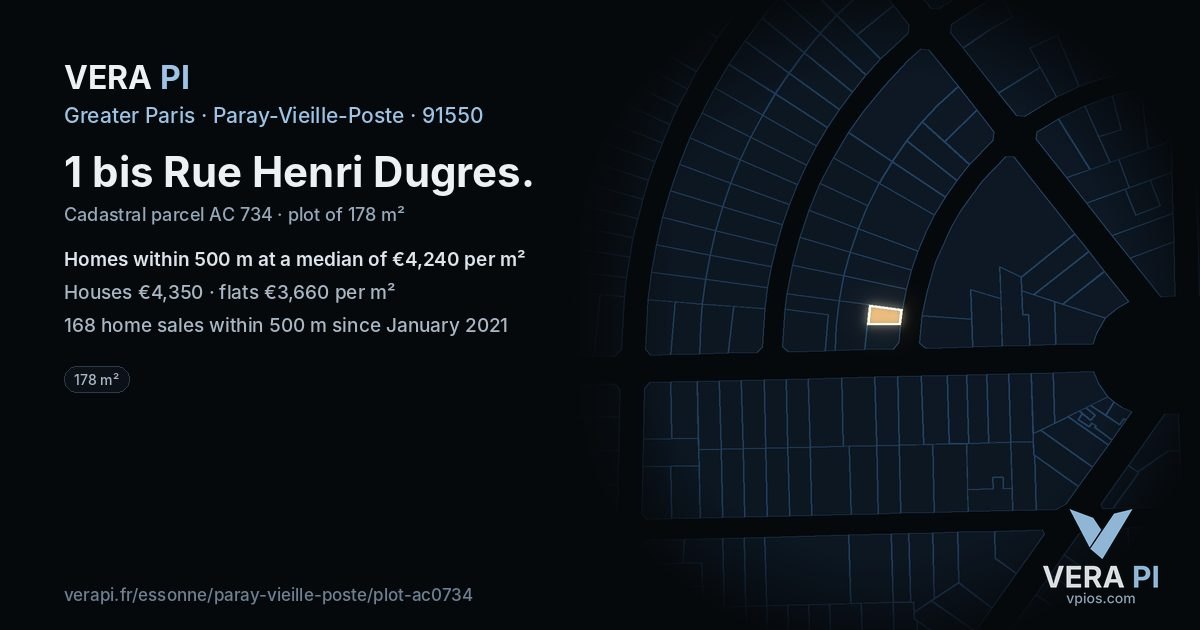 1 bis Rue Henri Dugres, Paray-Vieille-Poste at night – the plot lit, the parcels around coloured by the prices near them