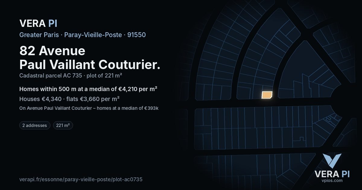 82 Avenue Paul Vaillant Couturier, Paray-Vieille-Poste at night – the plot lit, the parcels around coloured by the prices near them