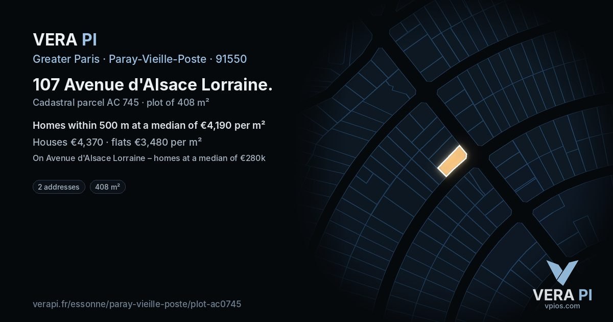 107 Avenue d'Alsace Lorraine, Paray-Vieille-Poste at night – the plot lit, the parcels around coloured by the prices near them