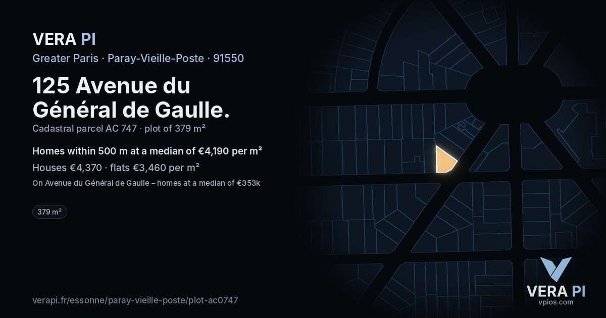 125 Avenue du Général de Gaulle, Paray-Vieille-Poste at night – the plot lit, the parcels around coloured by the prices near them