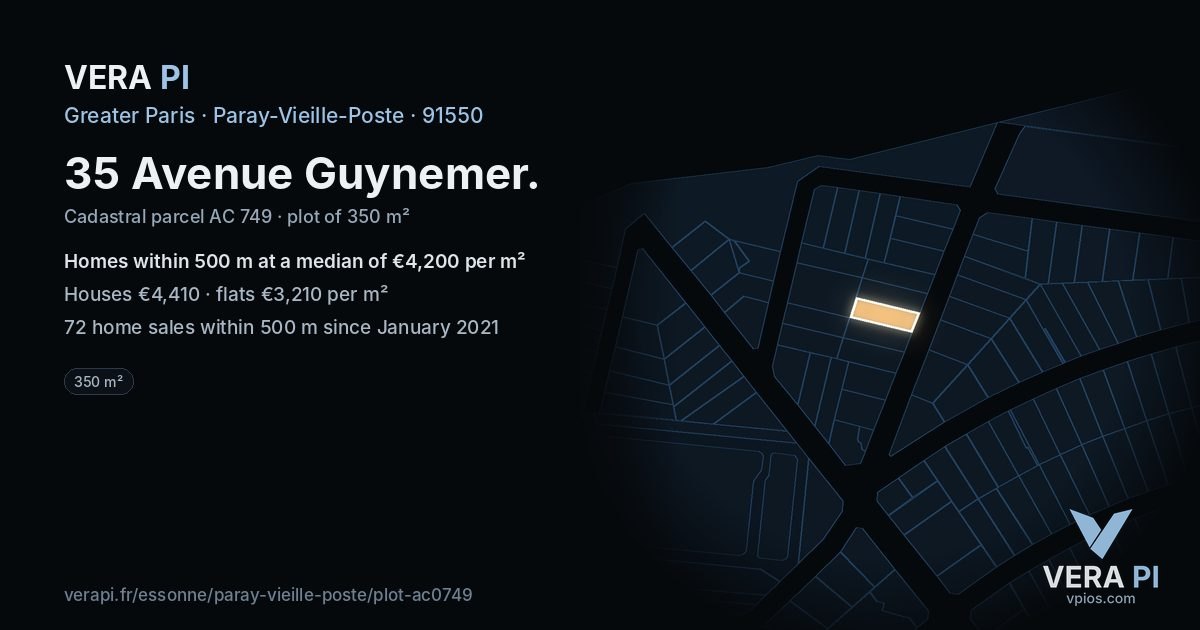 35 Avenue Guynemer, Paray-Vieille-Poste at night – the plot lit, the parcels around coloured by the prices near them