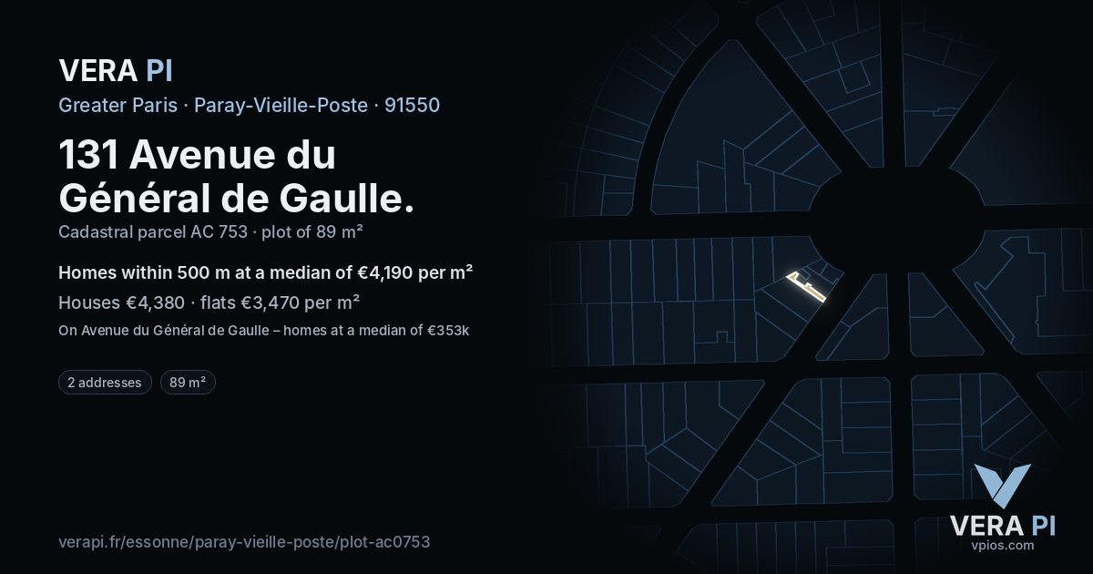 131 Avenue du Général de Gaulle, Paray-Vieille-Poste at night – the plot lit, the parcels around coloured by the prices near them