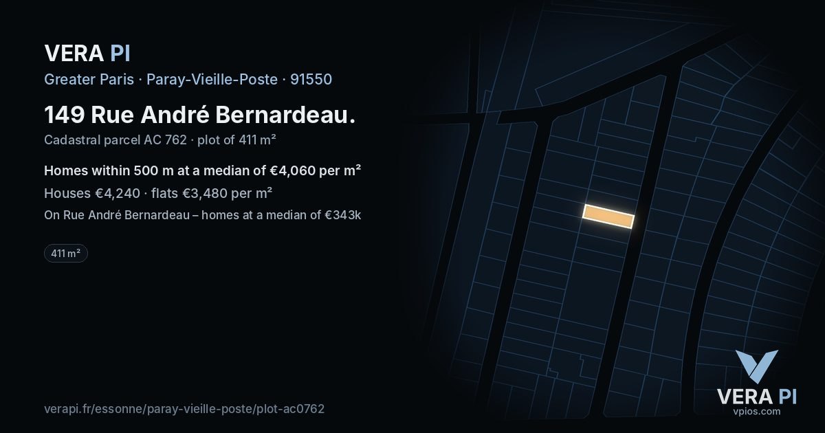 149 Rue André Bernardeau, Paray-Vieille-Poste at night – the plot lit, the parcels around coloured by the prices near them