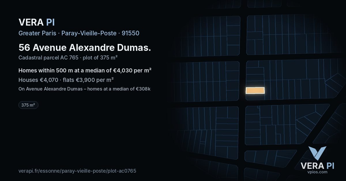 56 Avenue Alexandre Dumas, Paray-Vieille-Poste at night – the plot lit, the parcels around coloured by the prices near them