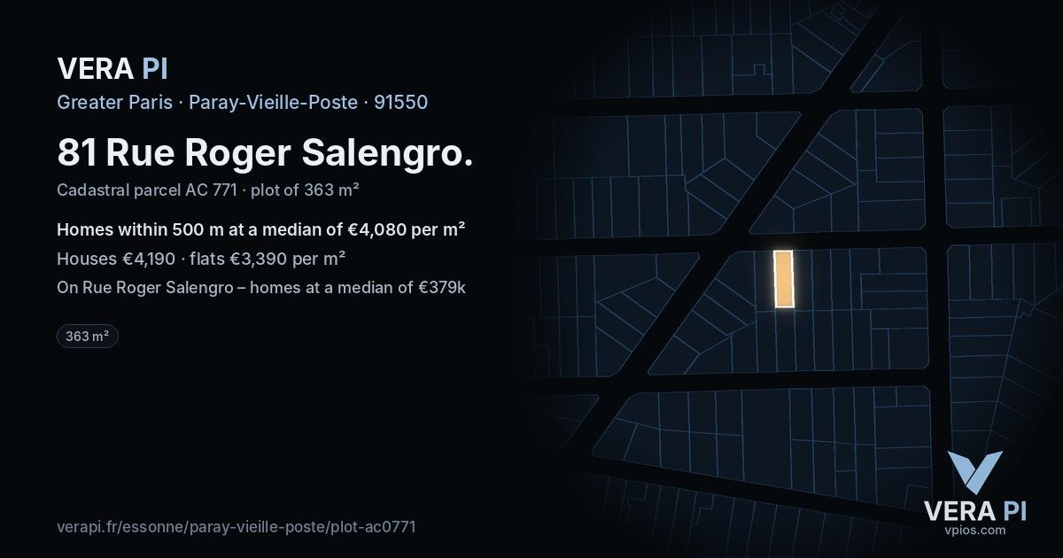 81 Rue Roger Salengro, Paray-Vieille-Poste at night – the plot lit, the parcels around coloured by the prices near them
