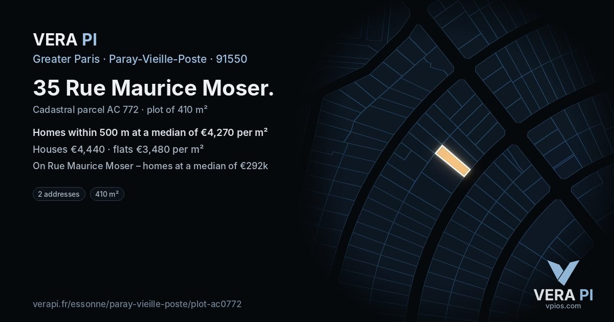 35 Rue Maurice Moser, Paray-Vieille-Poste at night – the plot lit, the parcels around coloured by the prices near them