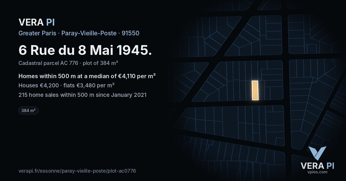 6 Rue du 8 Mai 1945, Paray-Vieille-Poste at night – the plot lit, the parcels around coloured by the prices near them