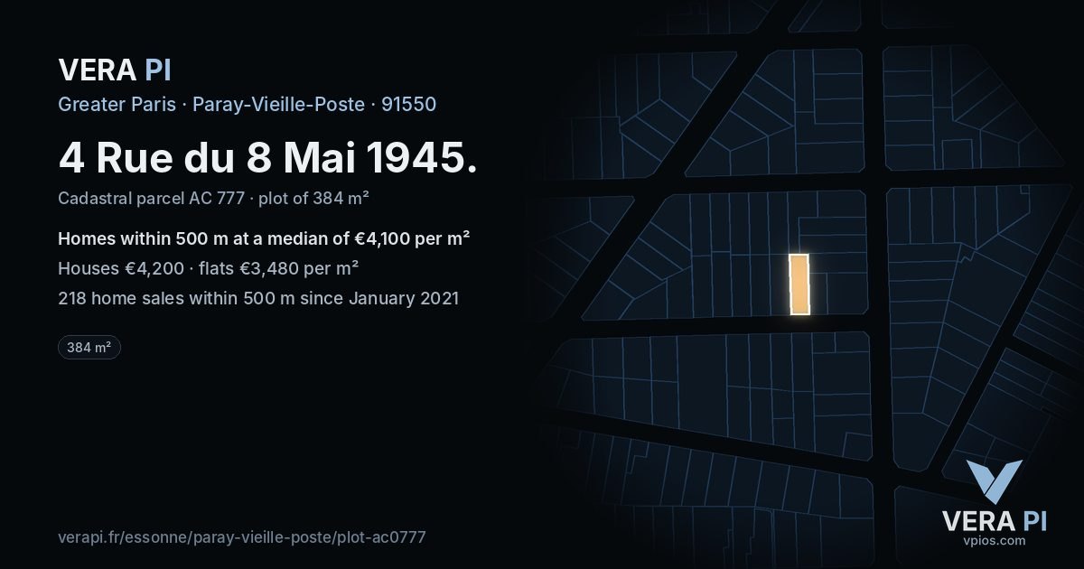 4 Rue du 8 Mai 1945, Paray-Vieille-Poste at night – the plot lit, the parcels around coloured by the prices near them