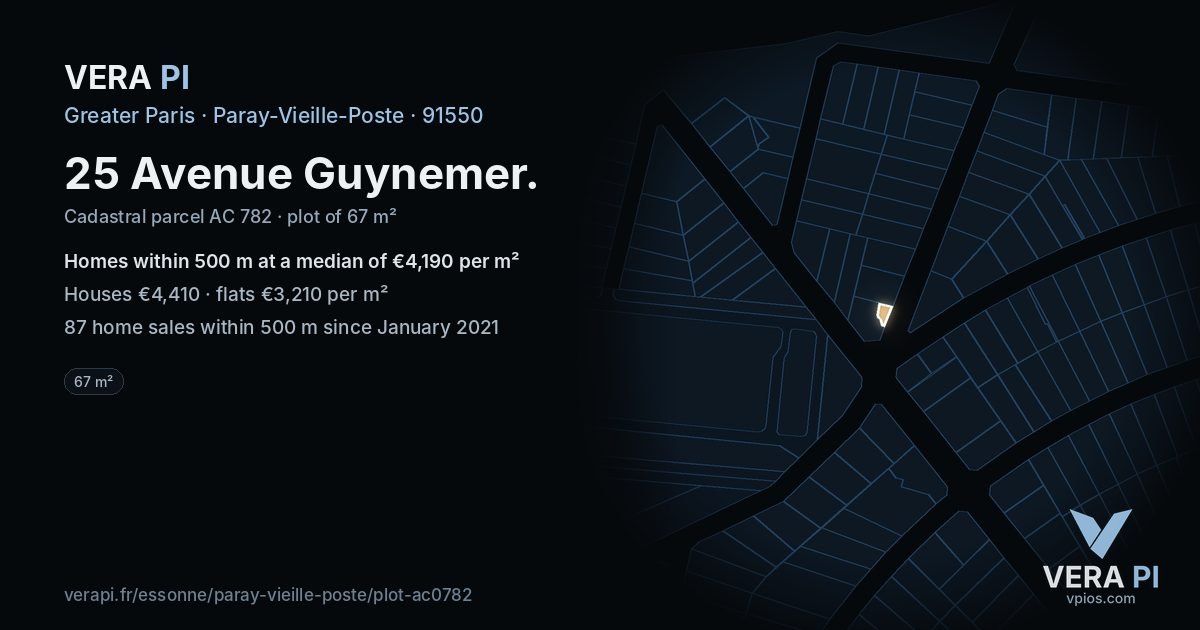 25 Avenue Guynemer, Paray-Vieille-Poste at night – the plot lit, the parcels around coloured by the prices near them