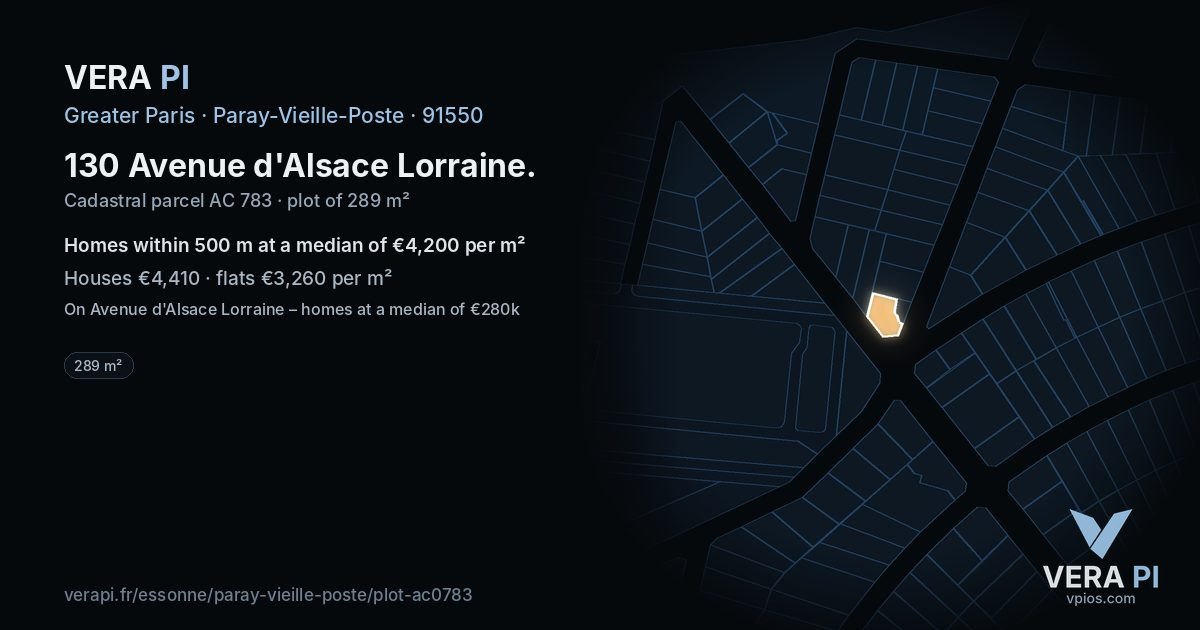 130 Avenue d'Alsace Lorraine, Paray-Vieille-Poste at night – the plot lit, the parcels around coloured by the prices near them