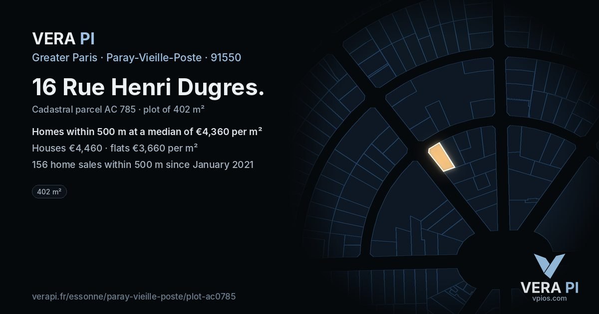 16 Rue Henri Dugres, Paray-Vieille-Poste at night – the plot lit, the parcels around coloured by the prices near them