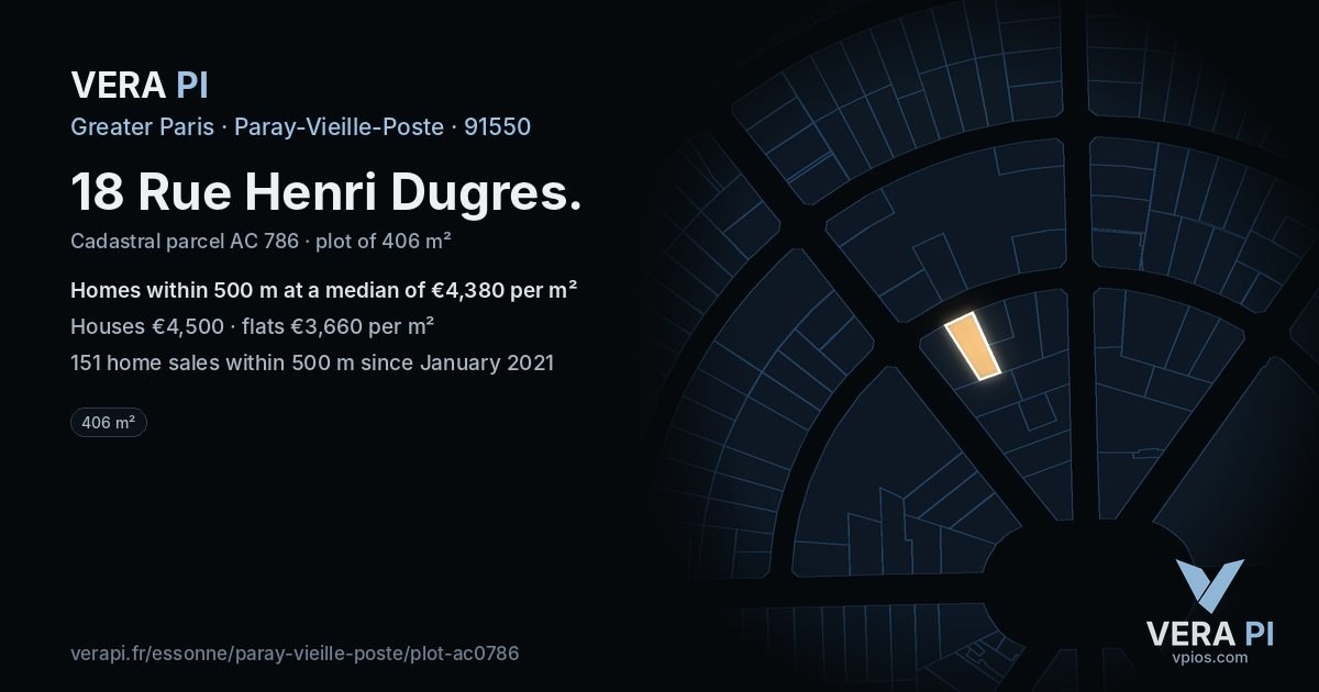 18 Rue Henri Dugres, Paray-Vieille-Poste at night – the plot lit, the parcels around coloured by the prices near them