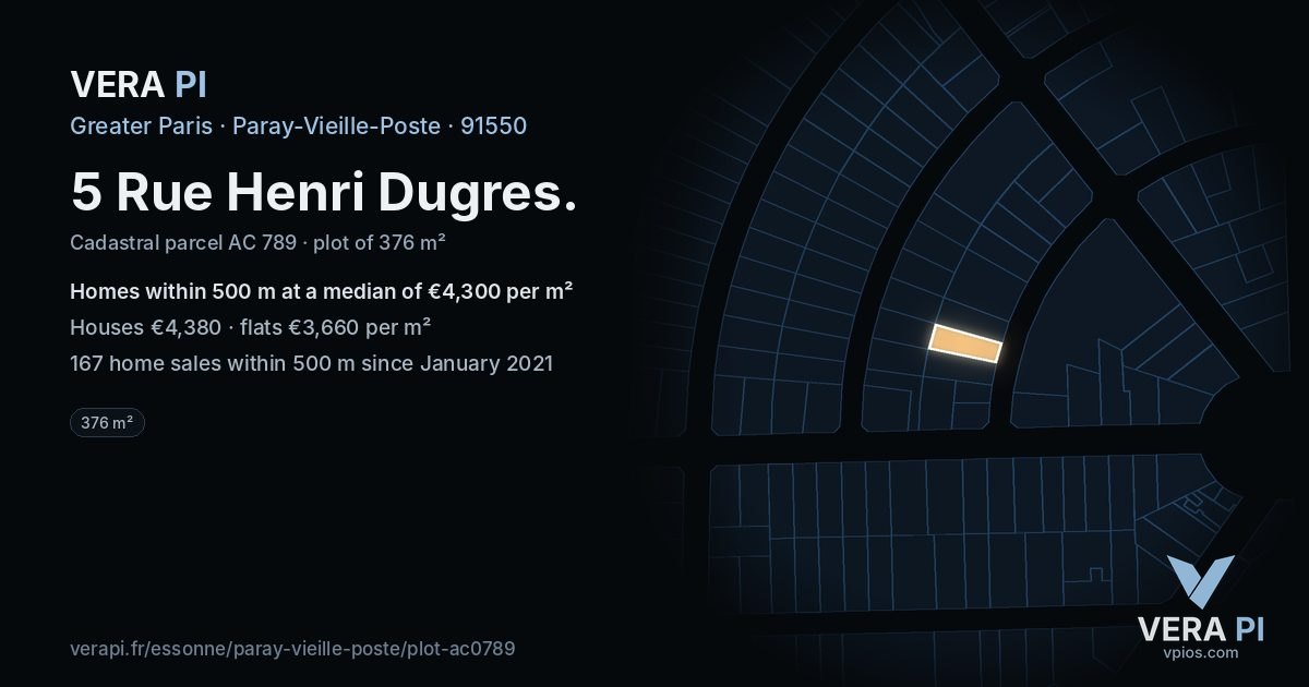 5 Rue Henri Dugres, Paray-Vieille-Poste at night – the plot lit, the parcels around coloured by the prices near them