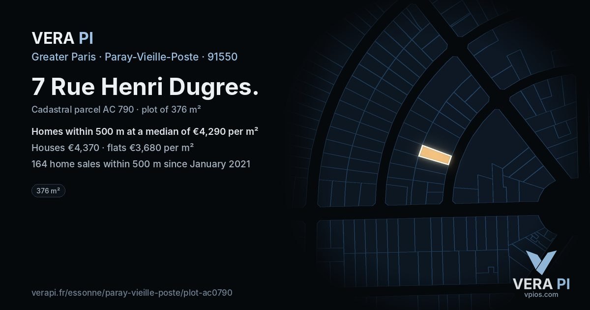 7 Rue Henri Dugres, Paray-Vieille-Poste at night – the plot lit, the parcels around coloured by the prices near them