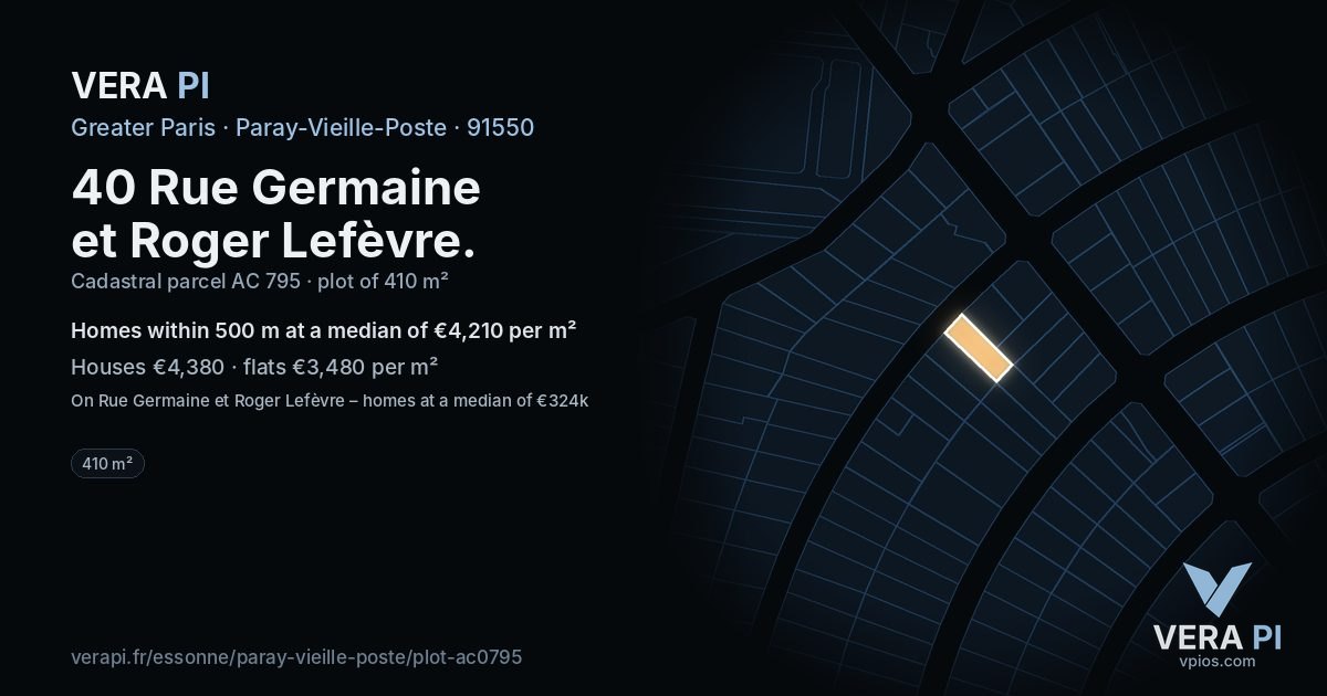40 Rue Germaine et Roger Lefèvre, Paray-Vieille-Poste at night – the plot lit, the parcels around coloured by the prices near them