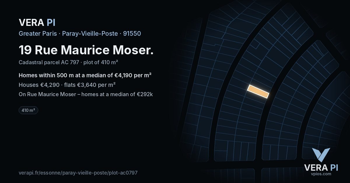 19 Rue Maurice Moser, Paray-Vieille-Poste at night – the plot lit, the parcels around coloured by the prices near them