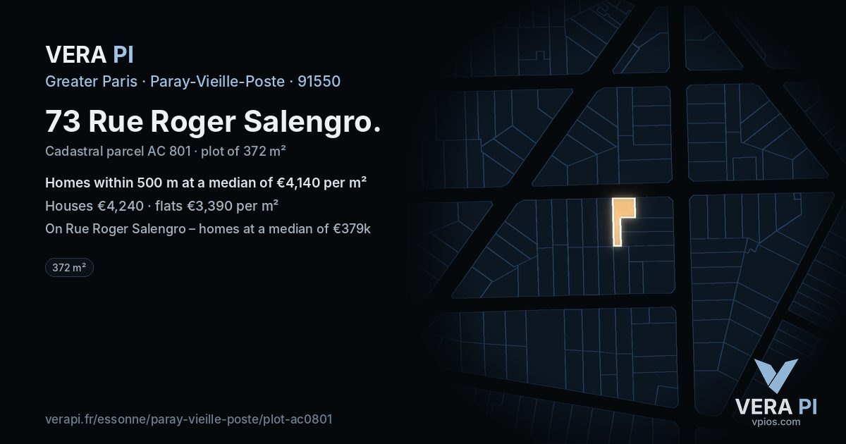 73 Rue Roger Salengro, Paray-Vieille-Poste at night – the plot lit, the parcels around coloured by the prices near them