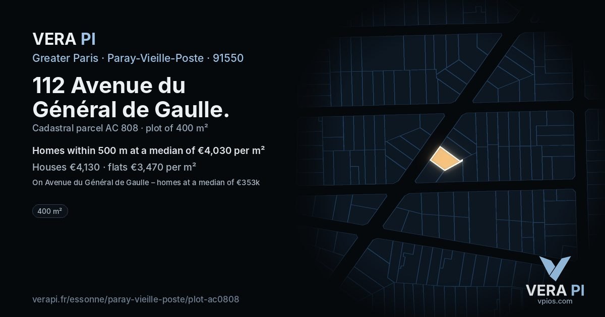 112 Avenue du Général de Gaulle, Paray-Vieille-Poste at night – the plot lit, the parcels around coloured by the prices near them