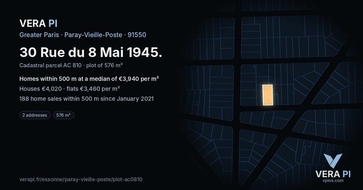 30 Rue du 8 Mai 1945, Paray-Vieille-Poste at night – the plot lit, the parcels around coloured by the prices near them