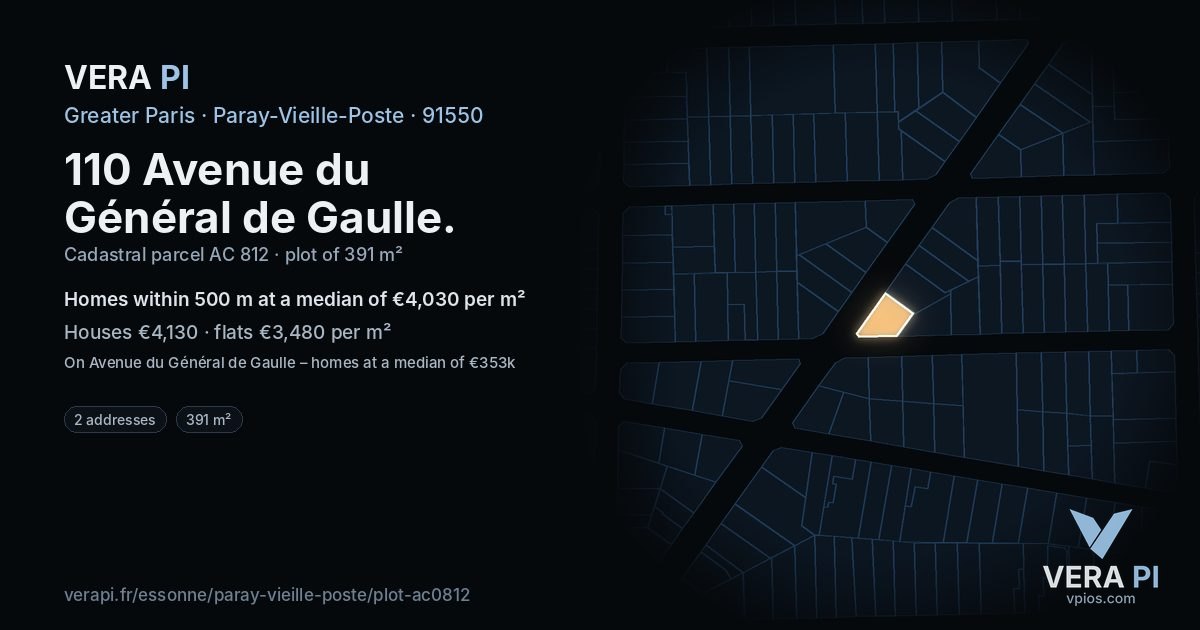 110 Avenue du Général de Gaulle, Paray-Vieille-Poste at night – the plot lit, the parcels around coloured by the prices near them