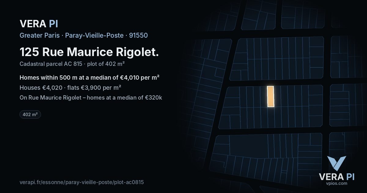 125 Rue Maurice Rigolet, Paray-Vieille-Poste at night – the plot lit, the parcels around coloured by the prices near them
