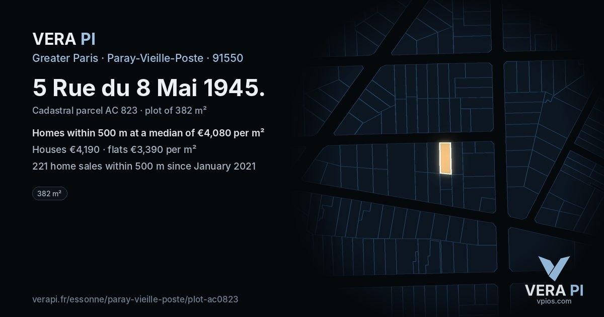 5 Rue du 8 Mai 1945, Paray-Vieille-Poste at night – the plot lit, the parcels around coloured by the prices near them