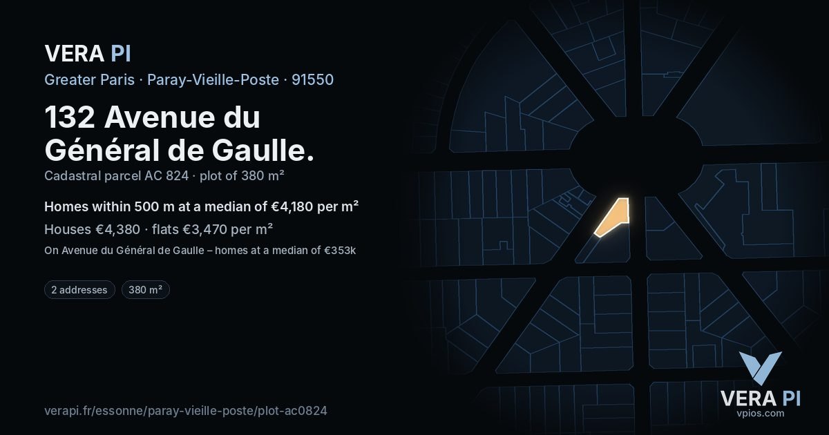 132 Avenue du Général de Gaulle, Paray-Vieille-Poste at night – the plot lit, the parcels around coloured by the prices near them