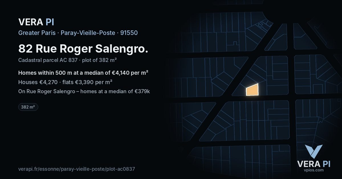 82 Rue Roger Salengro, Paray-Vieille-Poste at night – the plot lit, the parcels around coloured by the prices near them