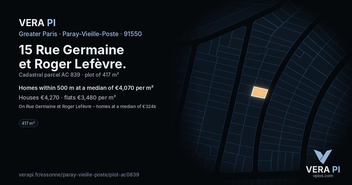 15 Rue Germaine et Roger Lefèvre, Paray-Vieille-Poste at night – the plot lit, the parcels around coloured by the prices near them