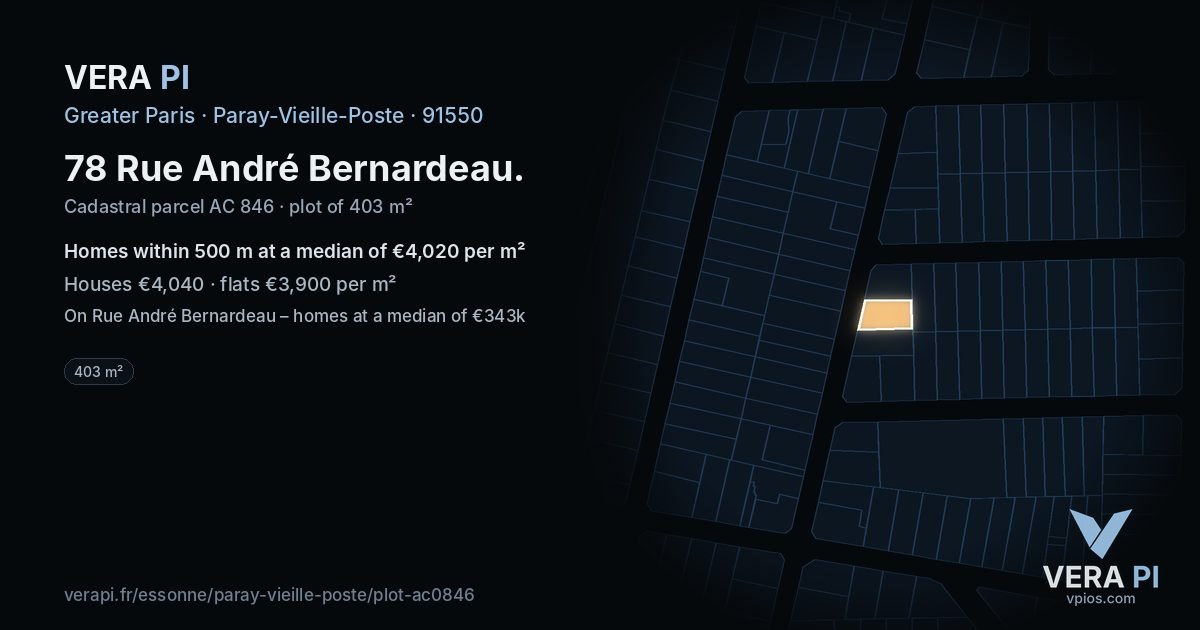 78 Rue André Bernardeau, Paray-Vieille-Poste at night – the plot lit, the parcels around coloured by the prices near them