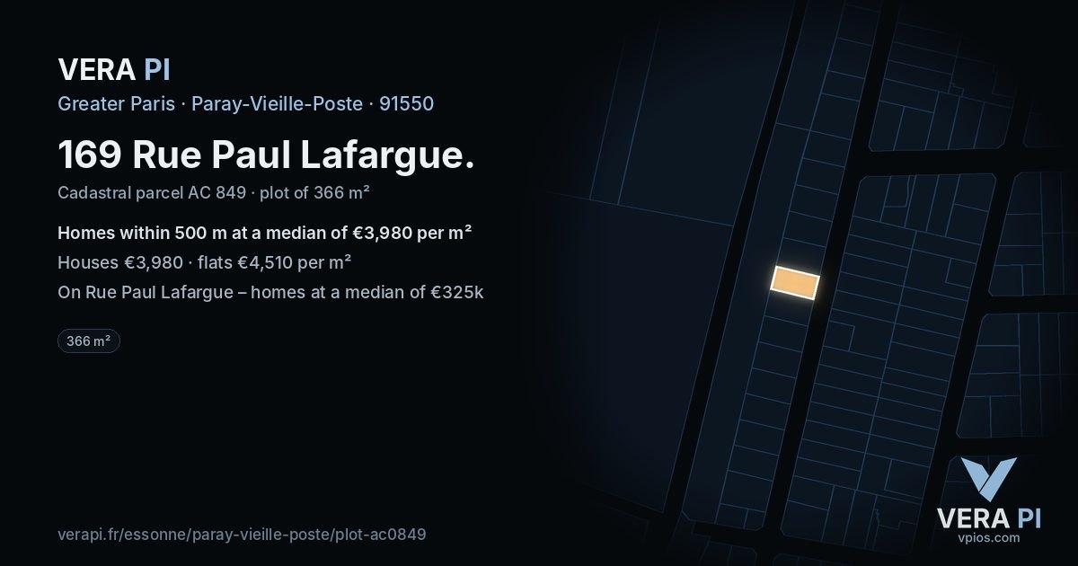 169 Rue Paul Lafargue, Paray-Vieille-Poste at night – the plot lit, the parcels around coloured by the prices near them