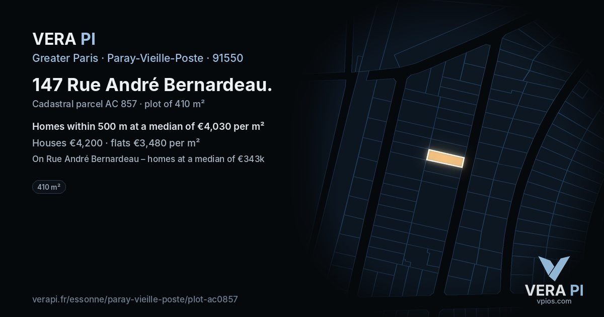 147 Rue André Bernardeau, Paray-Vieille-Poste at night – the plot lit, the parcels around coloured by the prices near them