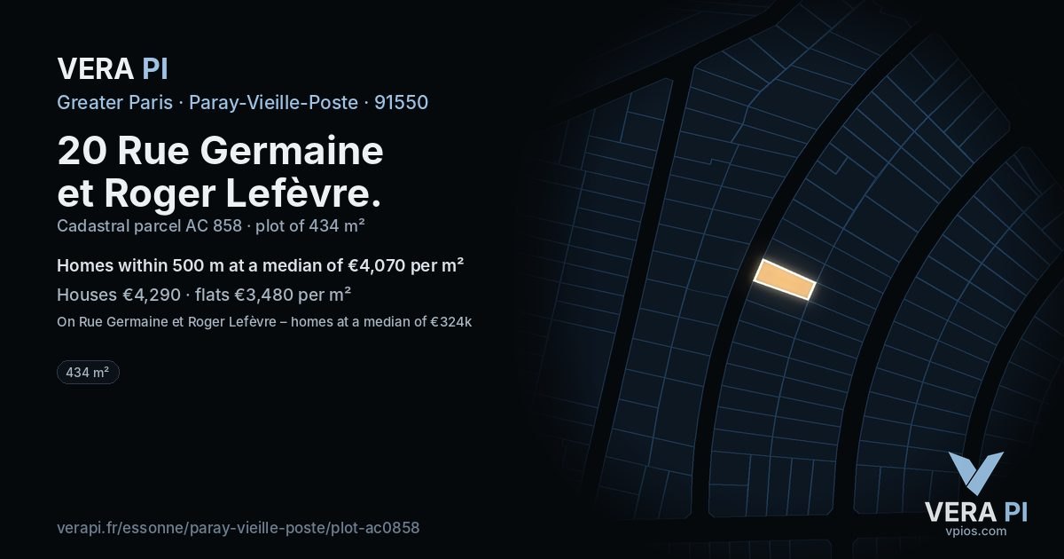 20 Rue Germaine et Roger Lefèvre, Paray-Vieille-Poste at night – the plot lit, the parcels around coloured by the prices near them