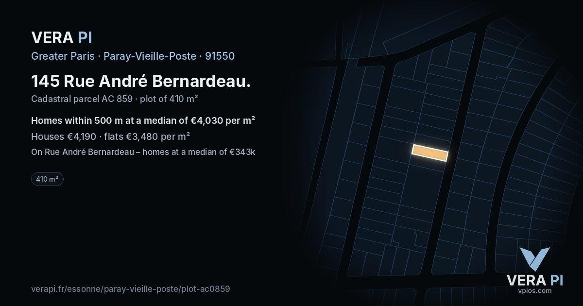 145 Rue André Bernardeau, Paray-Vieille-Poste at night – the plot lit, the parcels around coloured by the prices near them