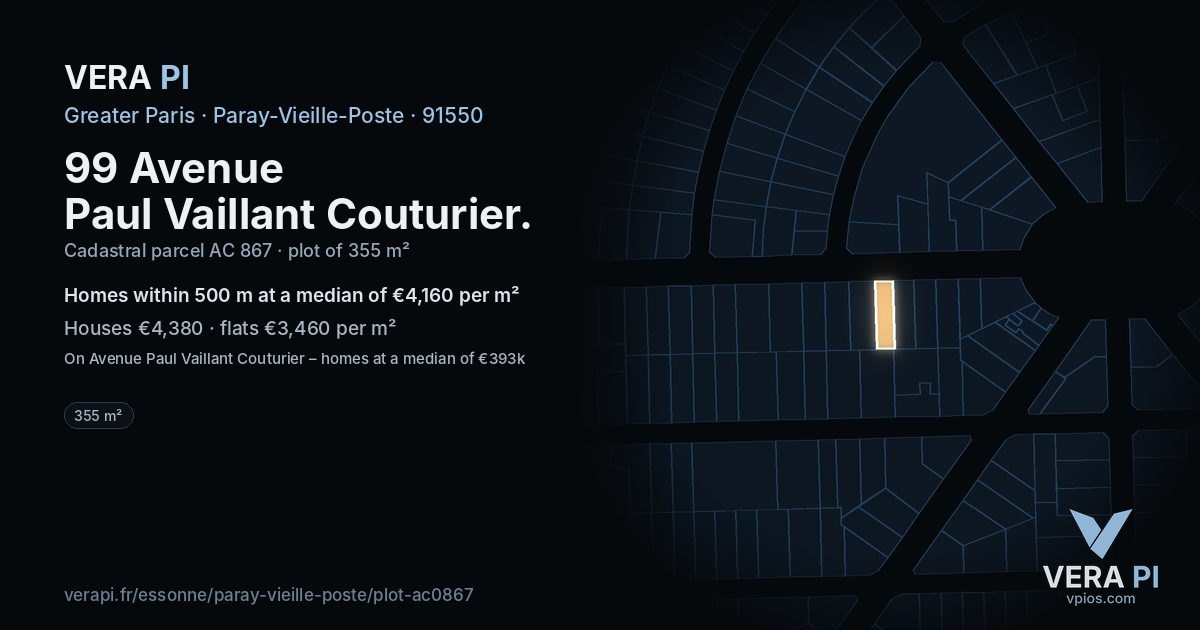 99 Avenue Paul Vaillant Couturier, Paray-Vieille-Poste at night – the plot lit, the parcels around coloured by the prices near them