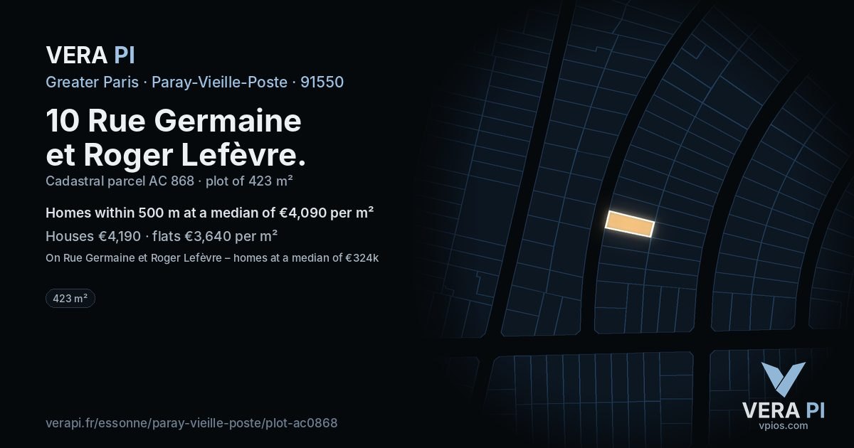 10 Rue Germaine et Roger Lefèvre, Paray-Vieille-Poste at night – the plot lit, the parcels around coloured by the prices near them