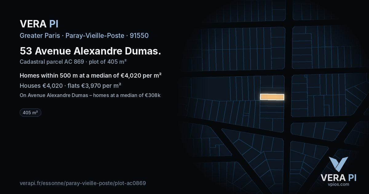 53 Avenue Alexandre Dumas, Paray-Vieille-Poste at night – the plot lit, the parcels around coloured by the prices near them