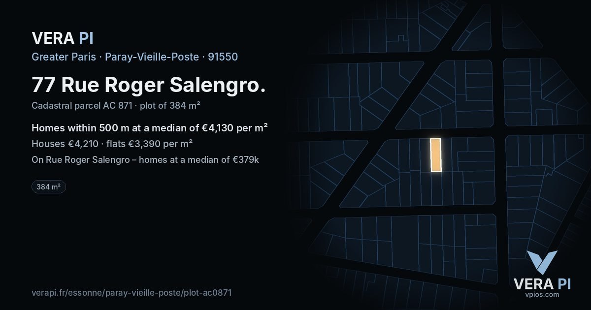 77 Rue Roger Salengro, Paray-Vieille-Poste at night – the plot lit, the parcels around coloured by the prices near them