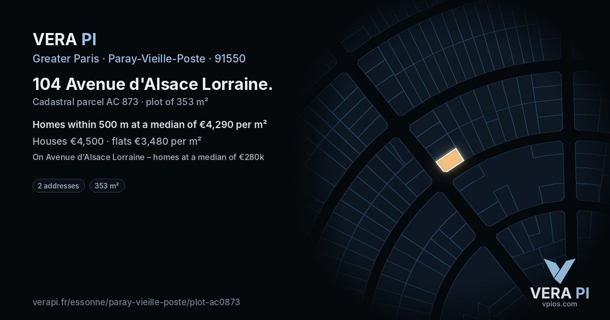 104 Avenue d'Alsace Lorraine, Paray-Vieille-Poste at night – the plot lit, the parcels around coloured by the prices near them