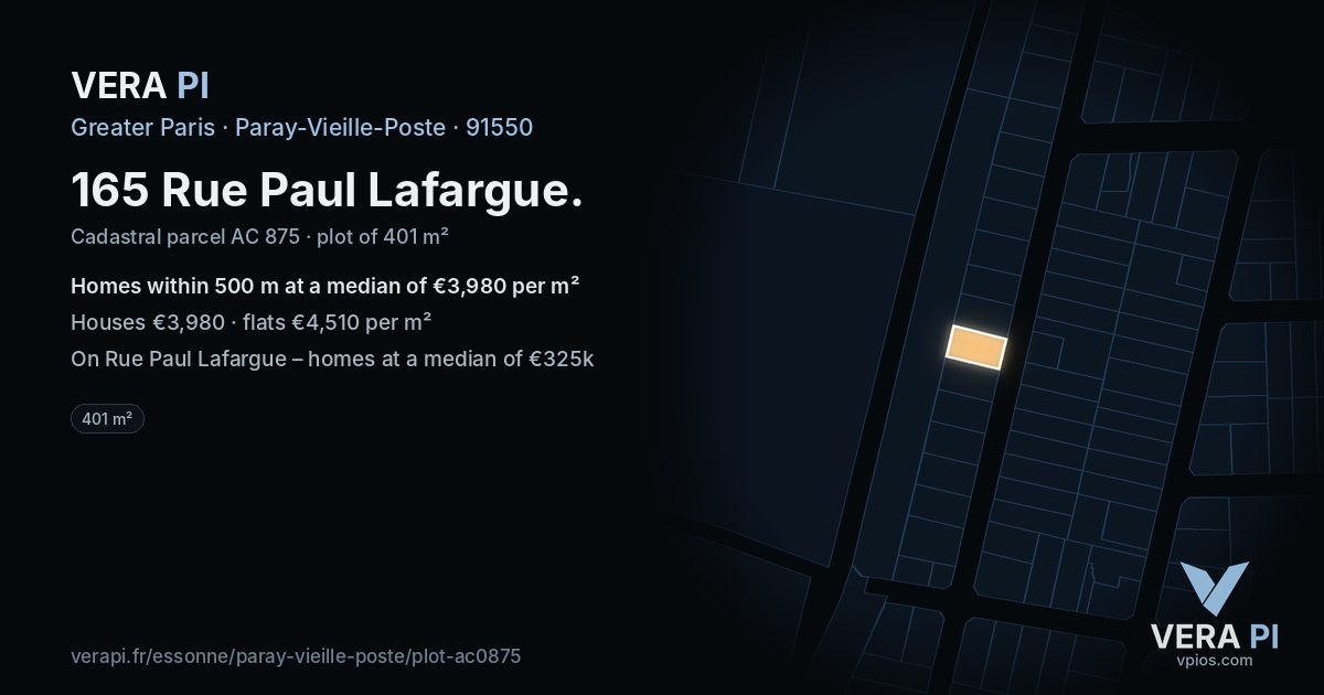165 Rue Paul Lafargue, Paray-Vieille-Poste at night – the plot lit, the parcels around coloured by the prices near them