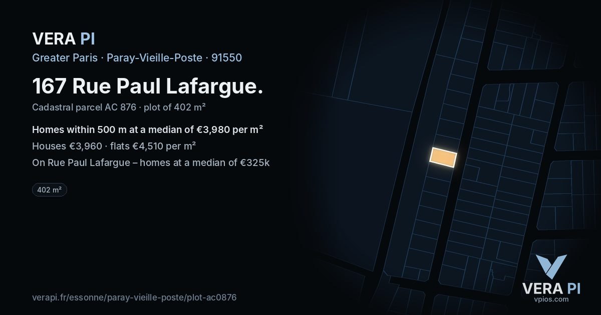 167 Rue Paul Lafargue, Paray-Vieille-Poste at night – the plot lit, the parcels around coloured by the prices near them