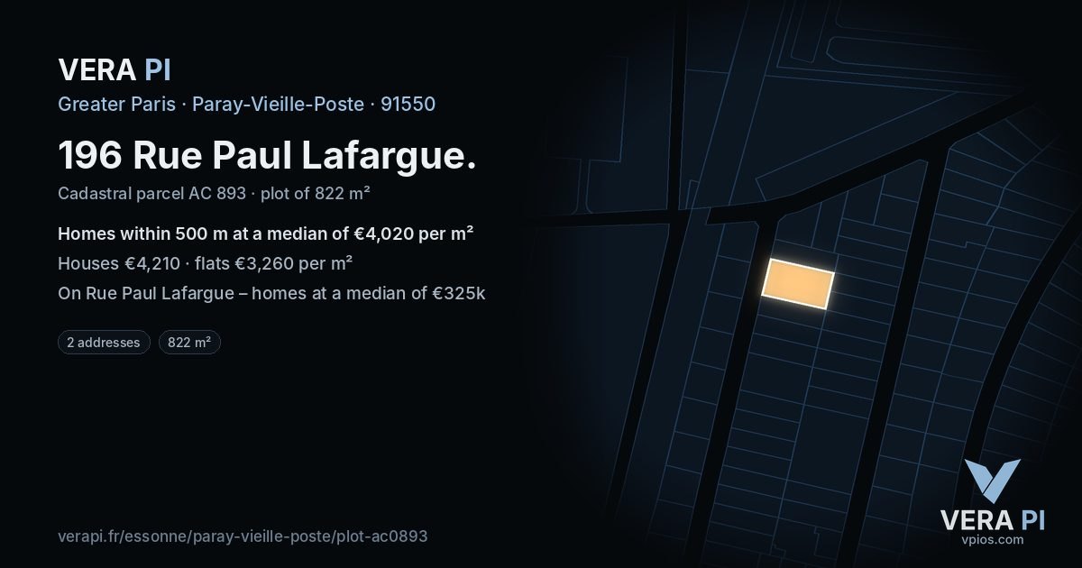 196 Rue Paul Lafargue, Paray-Vieille-Poste at night – the plot lit, the parcels around coloured by the prices near them