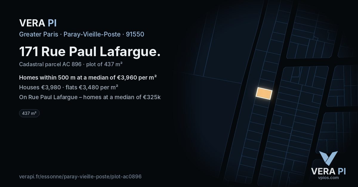 171 Rue Paul Lafargue, Paray-Vieille-Poste at night – the plot lit, the parcels around coloured by the prices near them