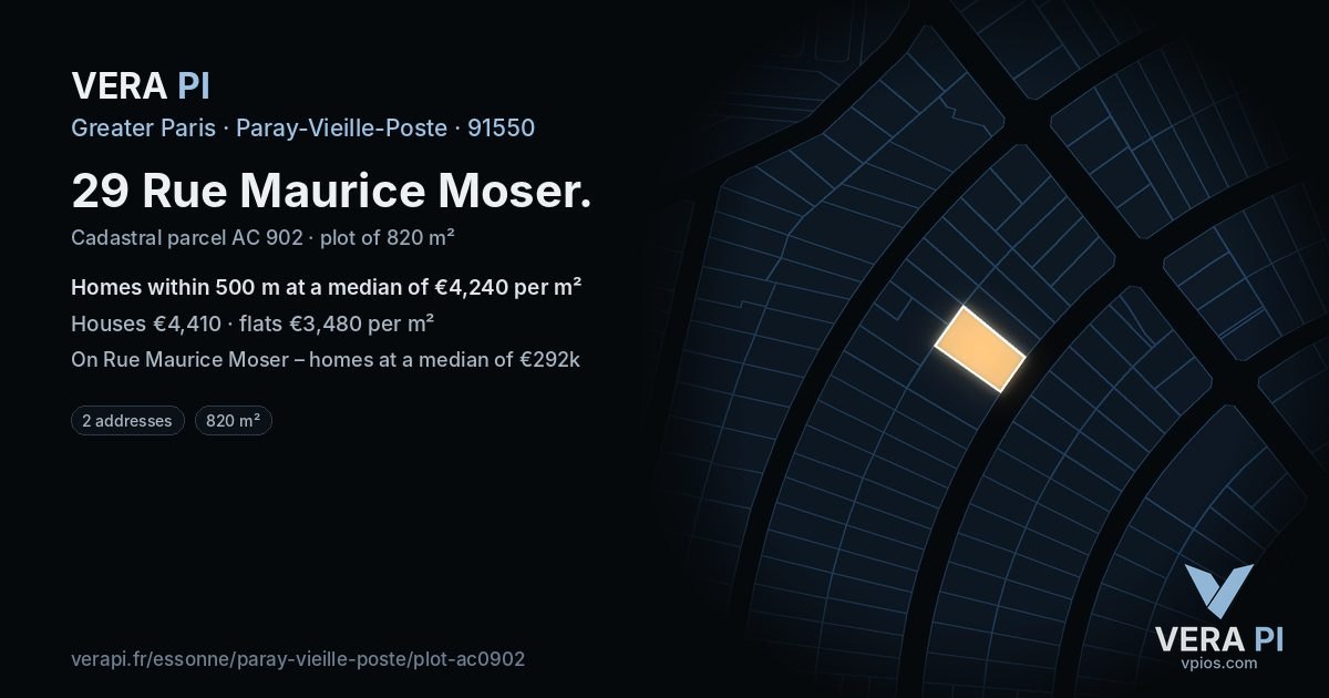 29 Rue Maurice Moser, Paray-Vieille-Poste at night – the plot lit, the parcels around coloured by the prices near them