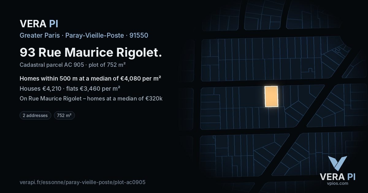 93 Rue Maurice Rigolet, Paray-Vieille-Poste at night – the plot lit, the parcels around coloured by the prices near them